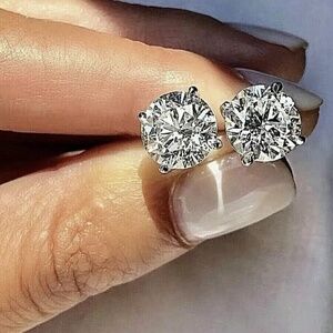 4 Ct Round Cut VVS1/D GRA Certified Moissanite Stud Earrings 14k White Gold 8mm